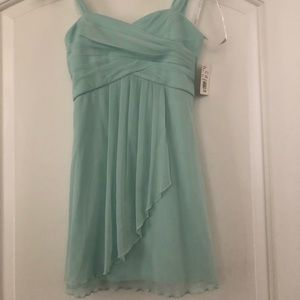 Mint green junior bridesmaid dress.